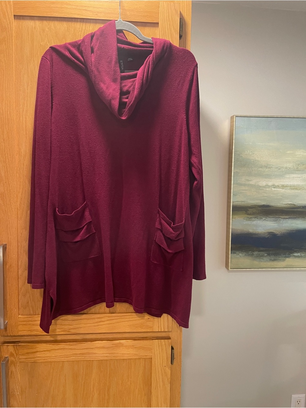 Cozy Cowl Neck Tunic‎ with Deep Front Pockets - Wine